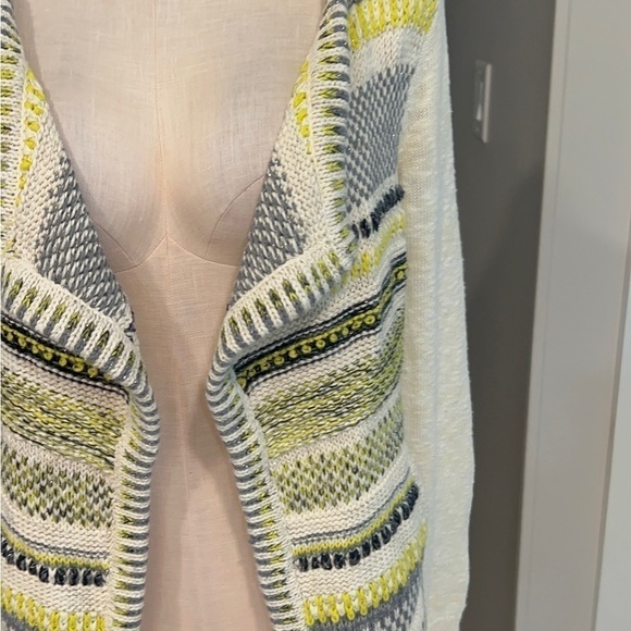 MOTH for Anthropologie open cardigan sweater in cream with yellow and gray - Picture 6 of 14